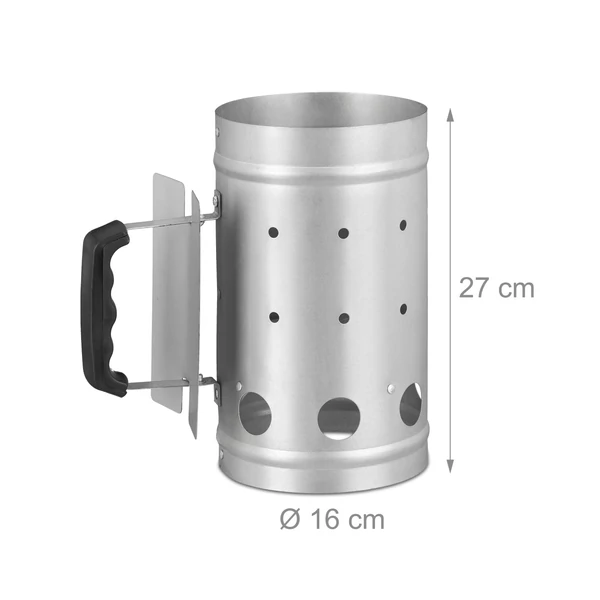 Grillbegyújtó kémény rozsdamentes acélból gumírozott fogantyúval