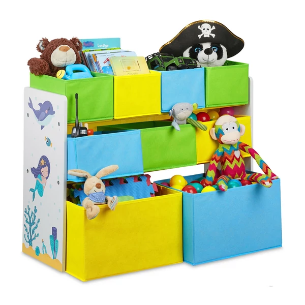 Elfi gyerekszobai polc és játéktároló kihúzható és kivehető textil kosarakkal