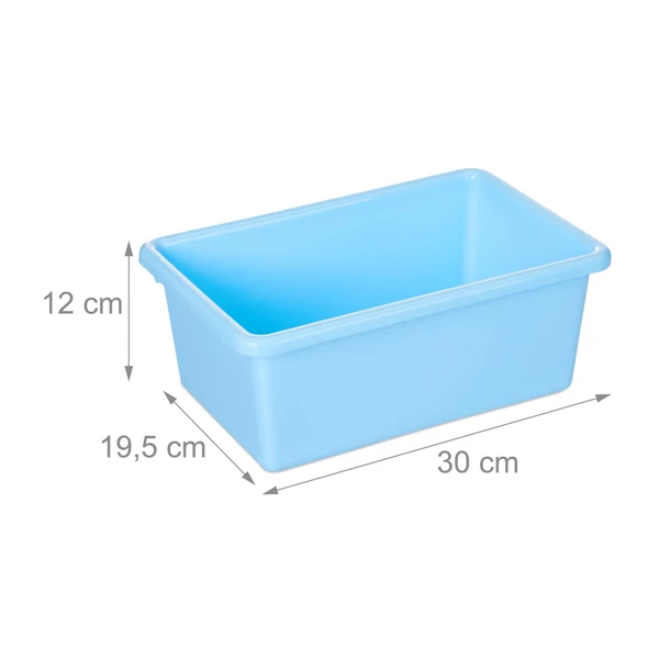 Egy darab kivehető műanyag doboz játékoknak és tárgyaknak méretekkel