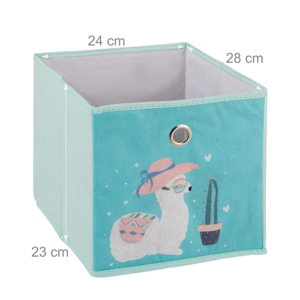 Összecsukható láma mintás szövet tárolódoboz külső méretekkel