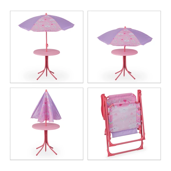 Teljesen összecsukható gyermek kültéri asztal összezártható napernyővel összecsukási folyamata