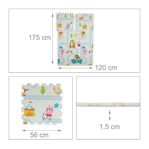 Puzzle játékszőnyeg kétoldalas mindkét oldalán más-más mintával méretezett képen