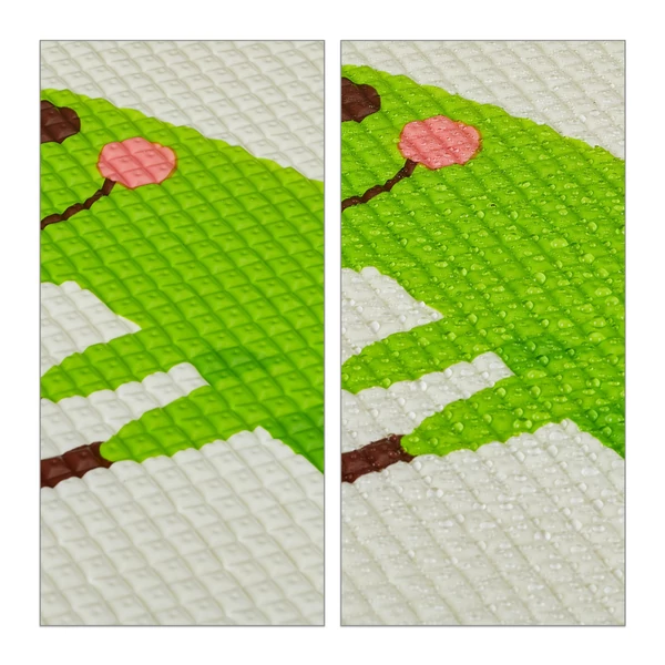 Bordázott felületű ütődésvédelemre kialakított habszivacs puzzle játszószőnyeg egyik oldala dinoszaurusz mintákkal