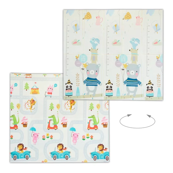 Mackó mintás kétoldalas gyerek játszószőnyeg mindkét oldali mintája egymás alatt