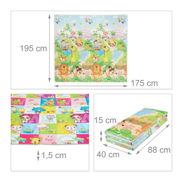 Kétoldalas BPA mentes összecsukható gyerekszobai játszószőnyeg mindkét oldalán különböző témával