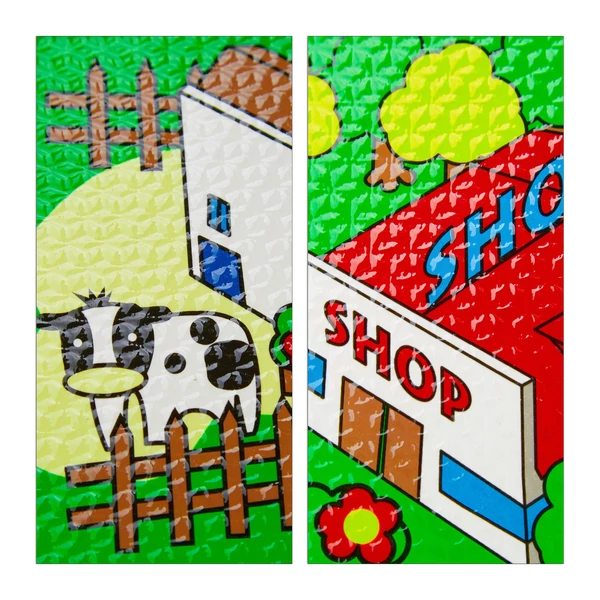 Bolt és farm egy puzzle habszivacs játszószőnyeg egy-egy mintája