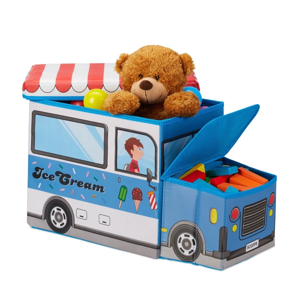 Jégkrémes Autó Szövet Gyerek Puff, Tárolóval