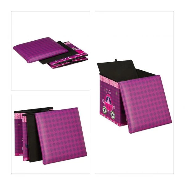 Összecsukható gyerekszobai tárolódoboz tetővel puffként is használható 