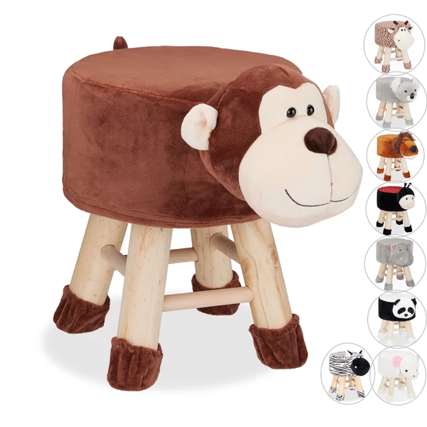 Majom mintás gyerekszobai puff és szék mellette kilenc másik változat kis képével