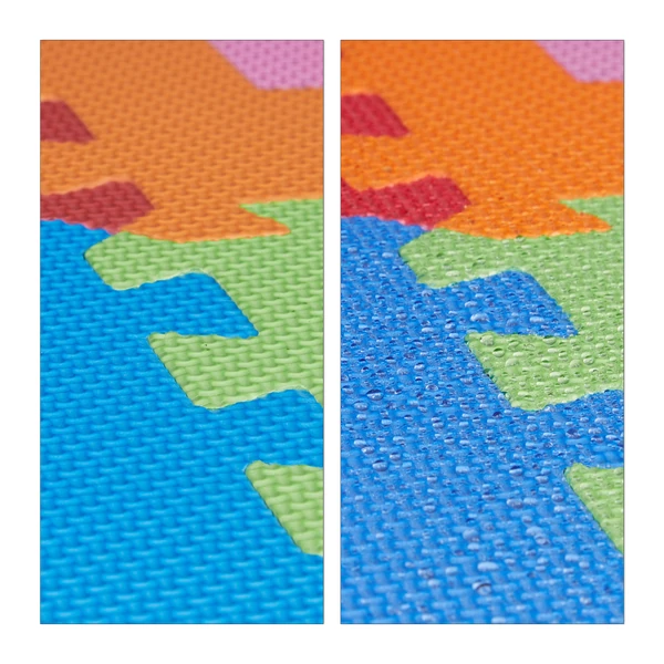 Színes habszivacs puzzle szőnyeg darabjai egymáshoz illesztve