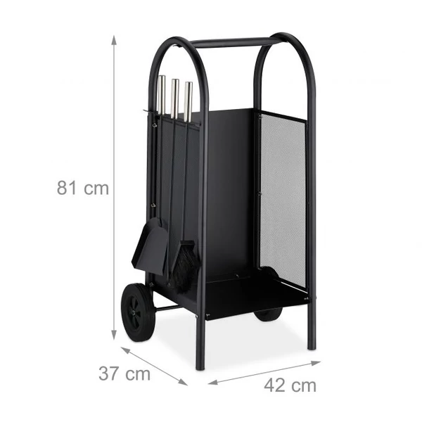 Görgős lábbakkal szerelt tüzifa tartó és szállító kocsi méretekkel