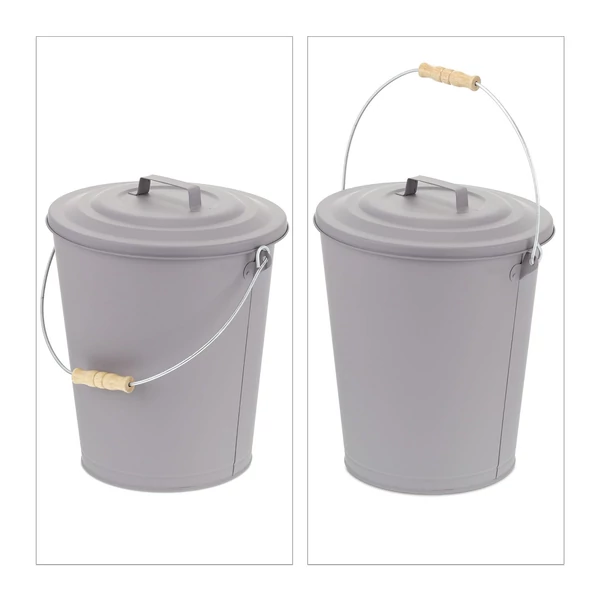 Lehajtott és felhajtott fogantyúval a fényképen szerelő acél hamusvödör