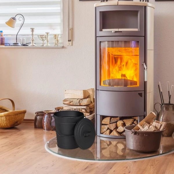 acél hamus vödör kazánhoz és kandallóhoz fekete