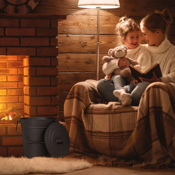 12 literes porszórt acél hamutároló vödör kandallónál