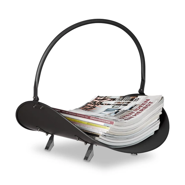 Kandalló kosár tűzifához újságtartóként hasznosítva fekete színben acélból