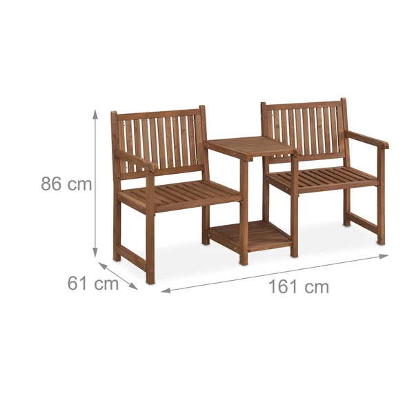 Két személyes kerti székek integrált asztallal méretekkel