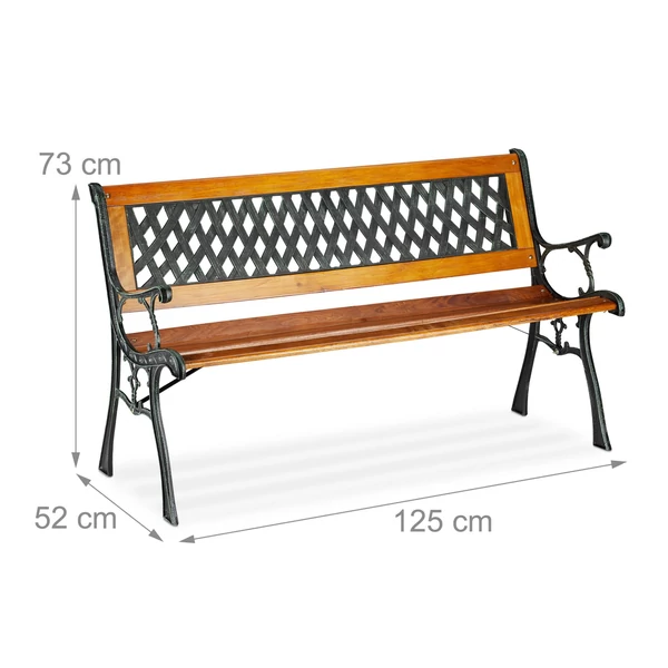 Fonott mintás háttámlával szerelt kerti pad kültéri pad méretekkel