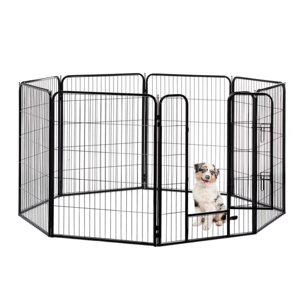 Nagyméretű acélból készült kültéren és beltéren is használható kennel fekete színben
