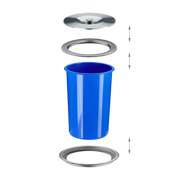 4 fő részre bontható rozsdamentes acél elemekkel ellátott konyhapultba rögzíthető szemetes