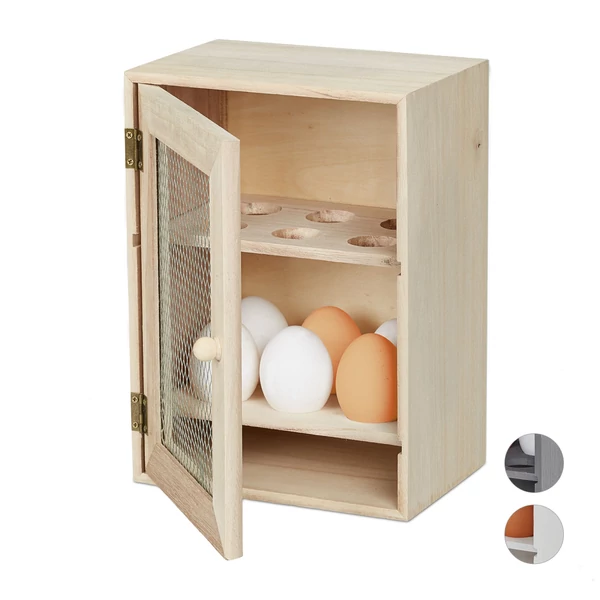 Natúr színű falra is felszerelhető tojástartó szekrényke tojásokkal