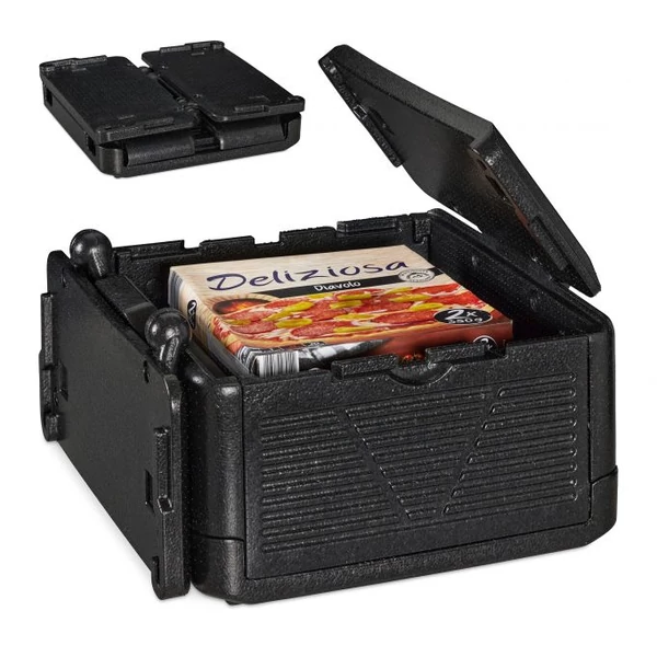 24L thermobox ételkiszállító doboz és pizzafutár doboz fekete színben