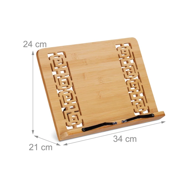 Kai bambusz könyv- és szakácskönyvtartó állvány üresen méretekkel szemből