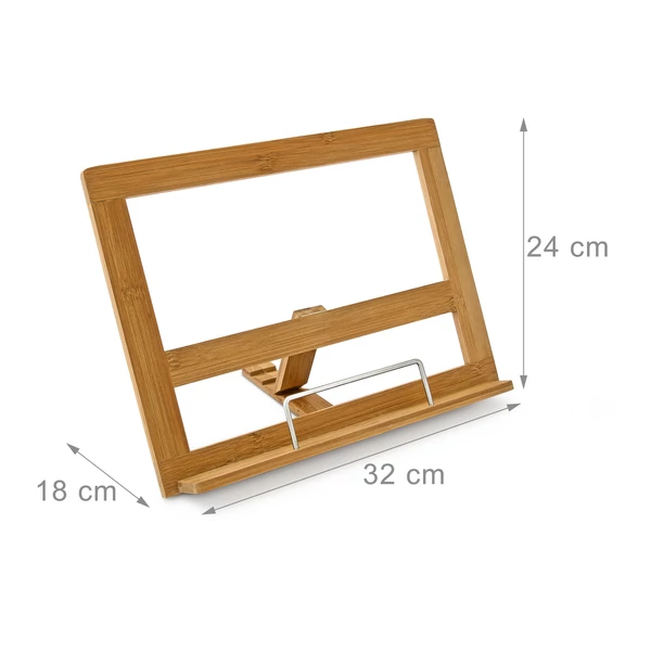 Karpo könyvtartó és szakácskönvtartó állvány üresen kinyitva szemből méretekkel