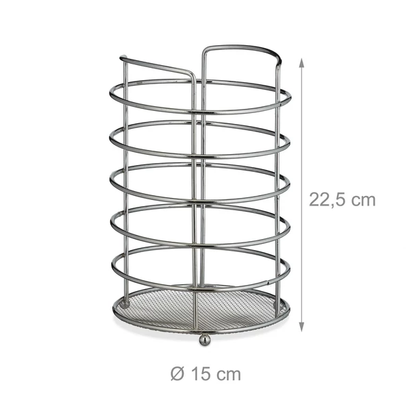 Nagyméretű krómozott acél konyhai eszköztartó üresen külső méretekkel