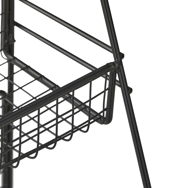 Fekete színű acél fűszertartó állvány egyik tartópolca közelről