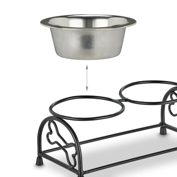 acél kutyatál tartó állvány és keret két darab tálkának elegengő hellyel
