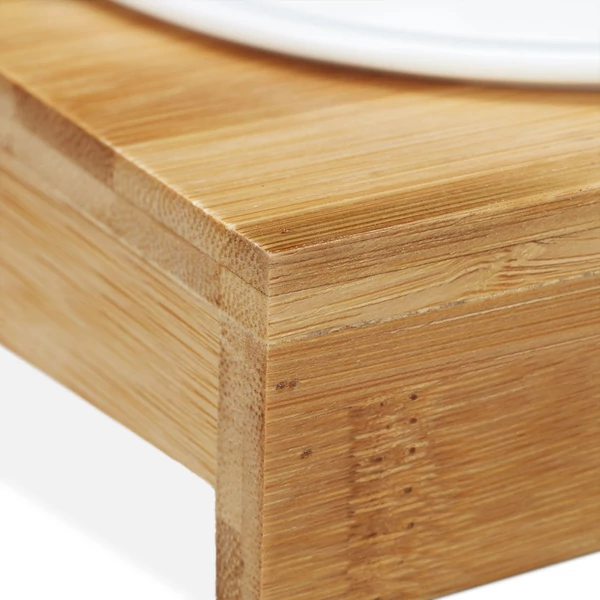 LARRY Dupla Kerámia Etetőtál, Bambusz Állvánnyal