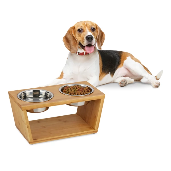 Tito Xl méretű magasított bambusz etető és itatótál tartó tálakkal