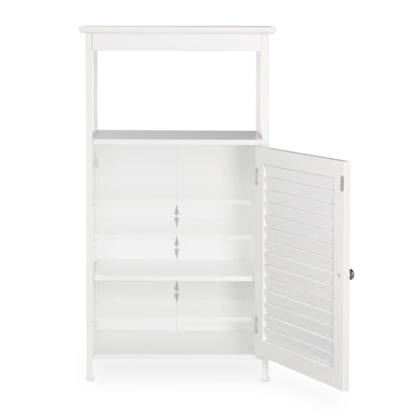 Agano fehér színű fürdőszobaszekrény nyitott ajtóval belső polcokkal üresen