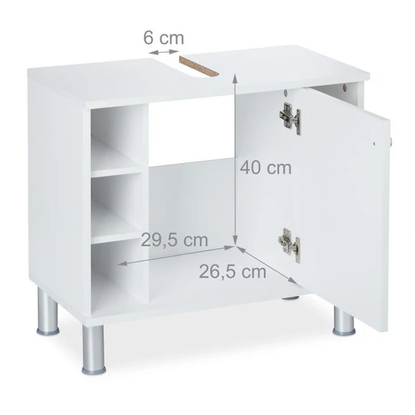 fehér színű basic mosdószekrény modern fürdőszobában belső méretekkel