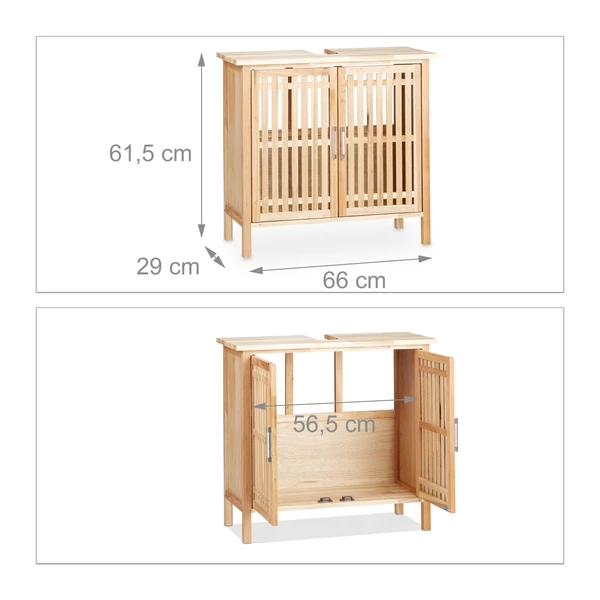 Koln diófa mosdószekrény méretekkel ellátott ábrája