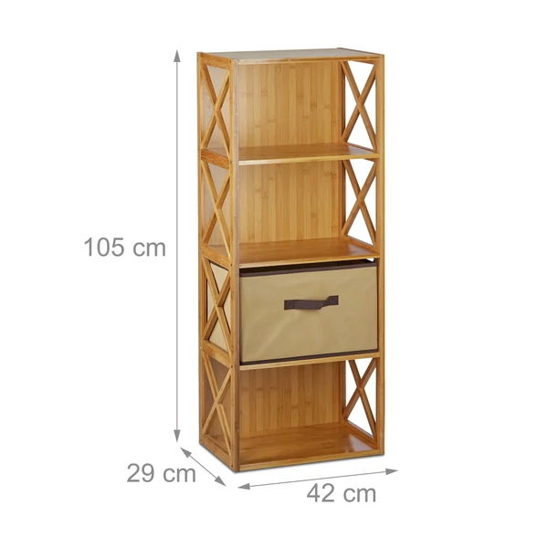 Bambusz 4 szintes tároló díszített oldalfalakkal kihúzható szövet fiókkal