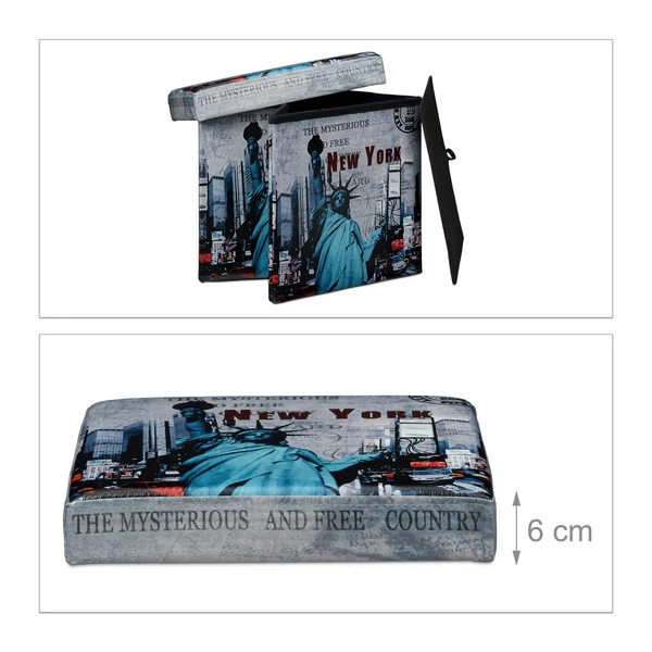 összecsukható New York látványosságaival dekorált műbőr puff