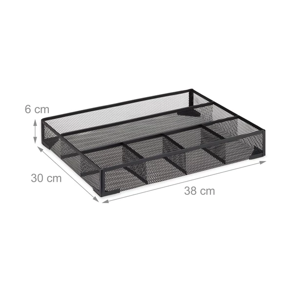 Akon fekete színű fémhálós íróasztali rendszerező és irodai fiókbetét üresen méretekkel