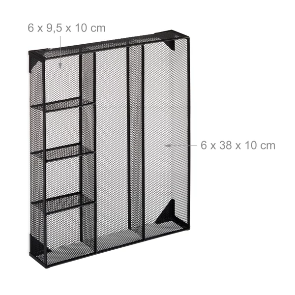 Élére állított fémhálós irodai fiókbetét és íróasztal rendszerező üresen