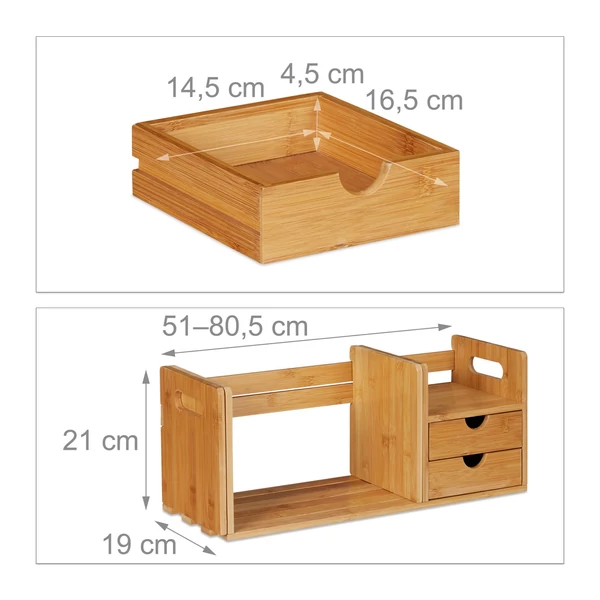 Ayko bambusz asztali rendező kihúzható fiókja méretezve