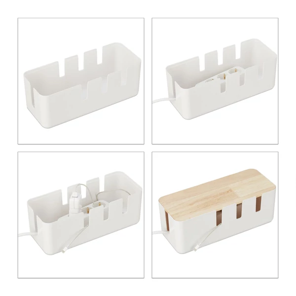 Ayuk modern műanyag kábelrendező és elosztó doboz elektronikai cikkekhez valódi fa fedéllel