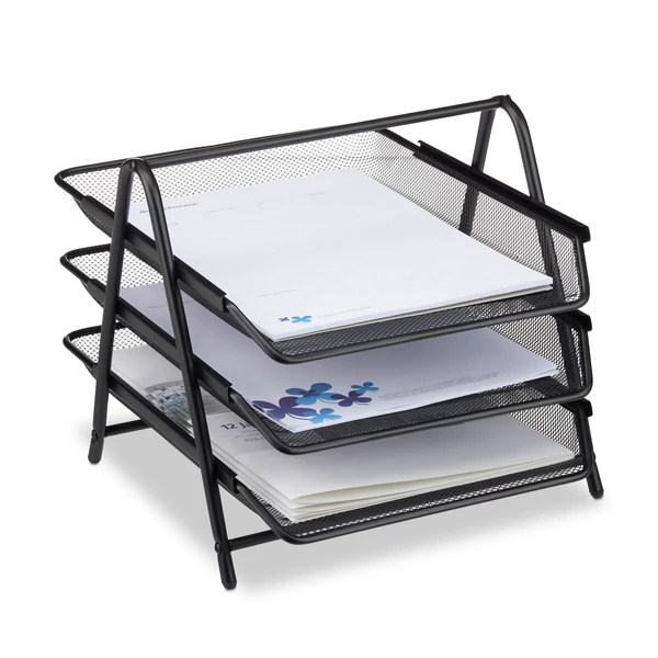 Futra 3 szintes fém irattartó tálca állvány fekete színben