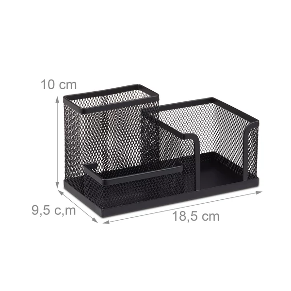 Morti fekete színű asztali rendszerező tolltartós fakkal és jegyzettömb tartó résszel üresen méretekkel