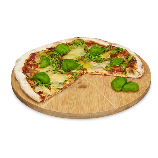 Bambuszból készült pizzatányér előmart vágódeszka 6 pizzaszelethez