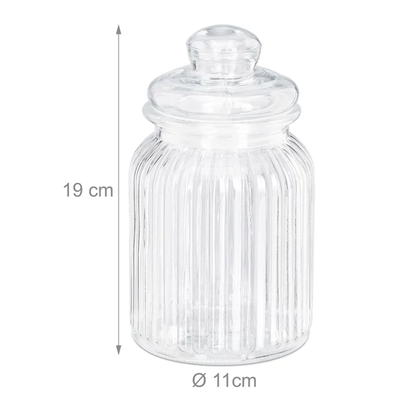 1 liter űrtartalmú üveg tároló légmentes fedéllel külső méretekkel