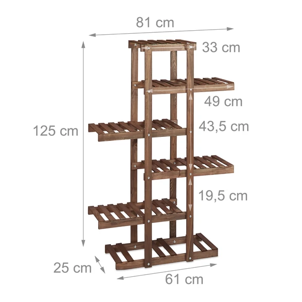 Gretel sötétbarna színű fa virágtartó állvány méretekkel