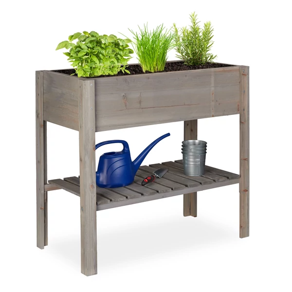 Kartal szürke magaságyás és virágültető láda szürke színben alsó polccal