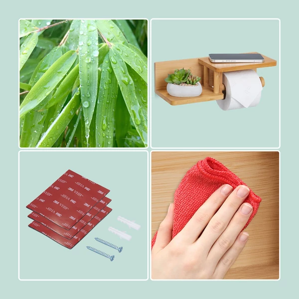 KARGA Bambusz Fali Wc Papír Tartó, 2 Polccal 