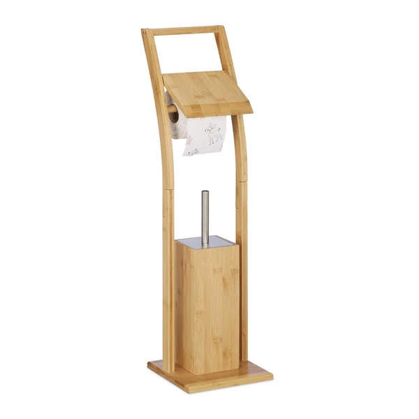 Bamboo bambusz Wc papír és kefe tartó állvány rozsdamentes acél kiegészítőkkel