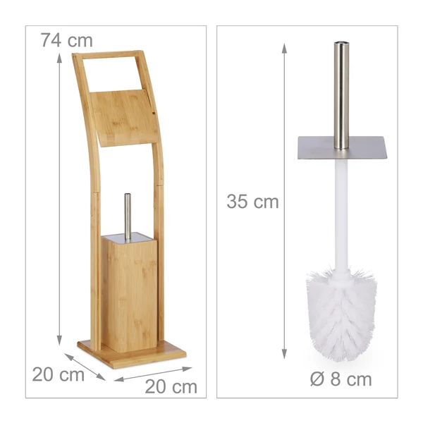 Bamboo bambuszvázas wc papír és wc kefe tartó állvány kefével együtt szettben méretekkel